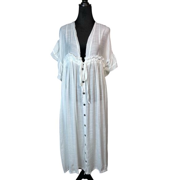 Bohemian Beach Maxi Dress One Size White Gauze Swimsuit Coverup Oversized - Picture 2 of 8